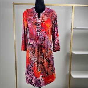 Hale Bob Red and Pink Snake Print Dress Ladies Size M